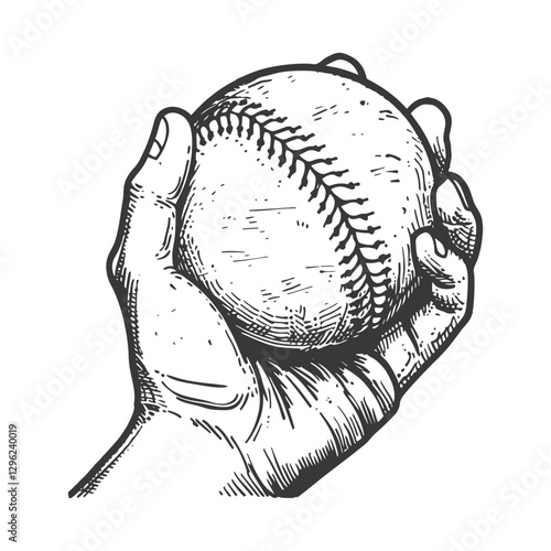 Hand Holding A Baseball With Stitches