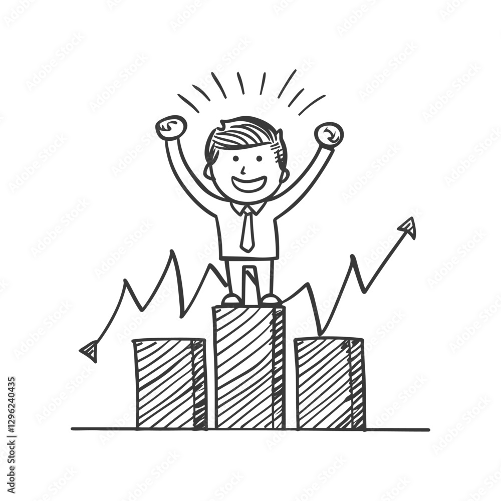 Obraz premium Happy Businessman Celebrating Success On A Graph