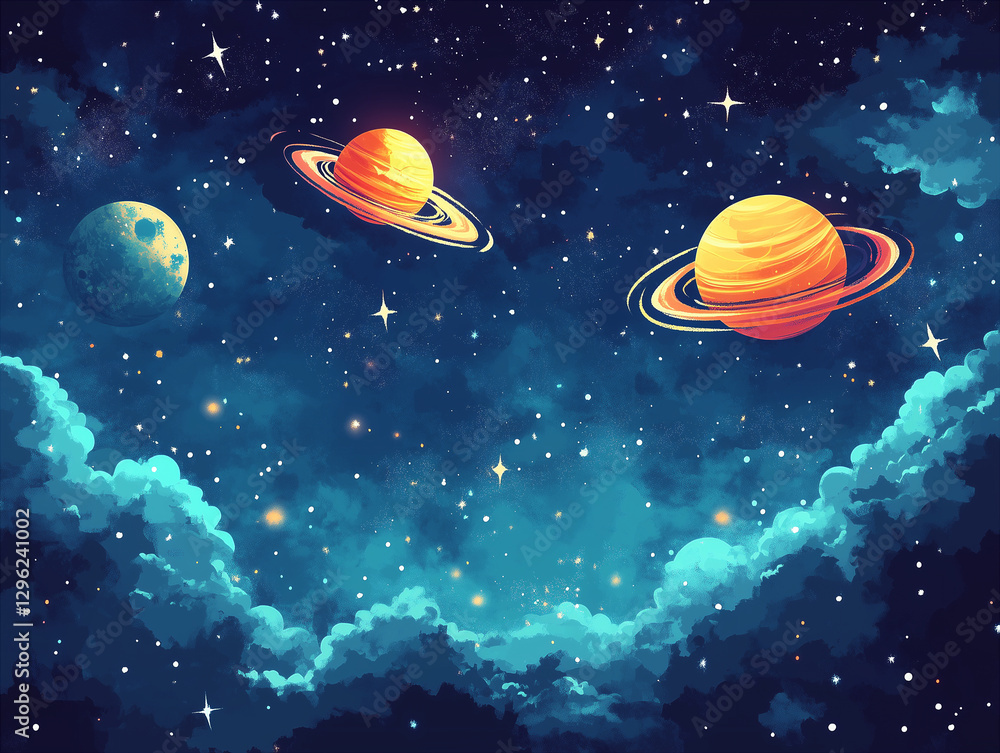 Naklejka premium Planets and moons background design