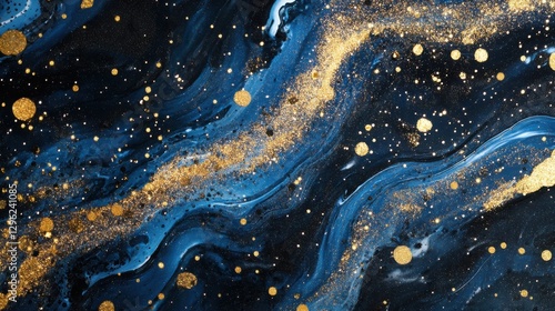 background of abstract glitter lights. blue, gold and black. de focused. banner