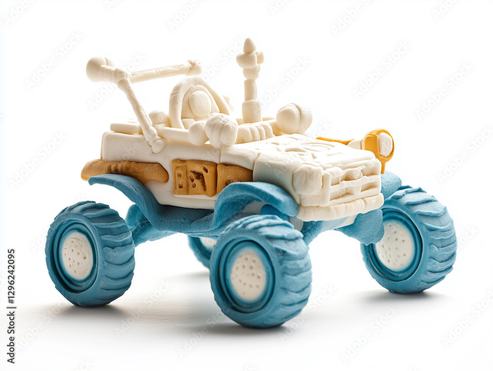 Plasticine Lunar rover, Space vehicle art, handmade vehicle model, isolated on white Plasticine Lunar rover, Space vehicle art, handmade vehicle model, isolated on white