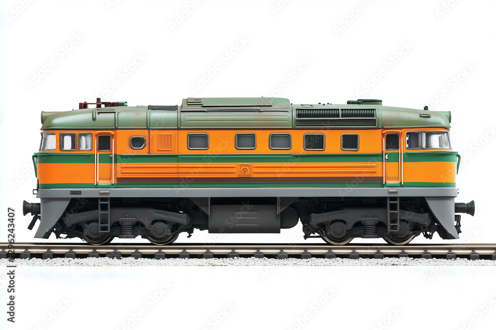 Side view of Diesel locomotive, Train, scale model vehicle, isolated on white Side view of Diesel locomotive, Train, scale model vehicle, isolated on white