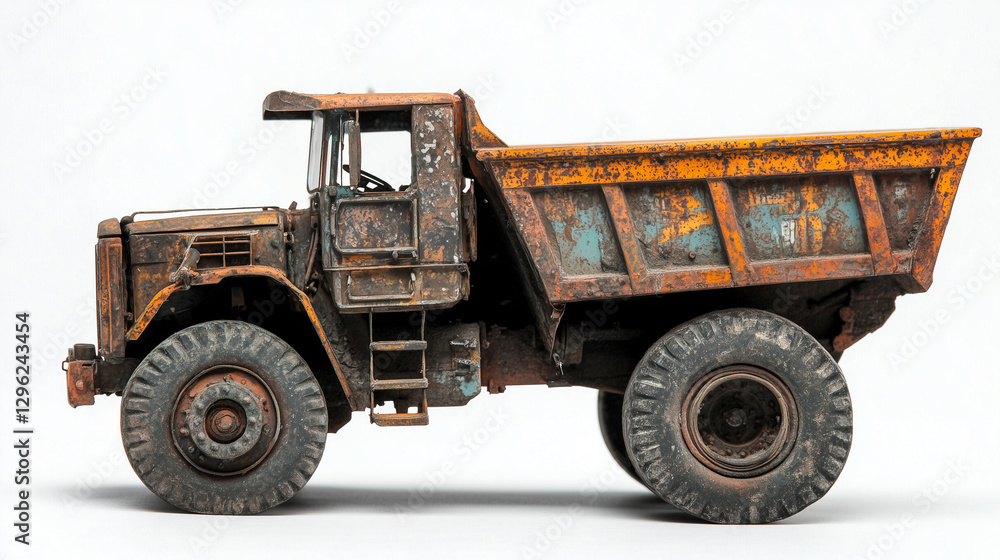 Small scale Dump truck, Truck vehicle, side angle vehicle, white backdrop Small scale Dump truck, Truck vehicle, side angle vehicle, white backdrop