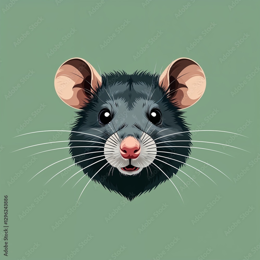 rat head on plain green background childish style illustration rat head on plain green background childish style illustration