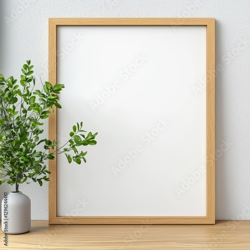 Beautiful arrangement of a plant in a vase beside a blank white poster creating a minimalist aesthetic for decor