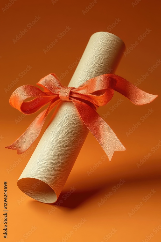 A Rolled Scroll Tied With An Elegant Orange Colored Ribbon A Rolled Scroll Tied With An Elegant Orange Colored Ribbon