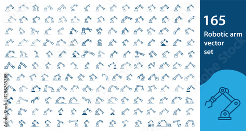 Robot arm icon is located on a white background. It is easy to use in websites and applications. Vector illustration.