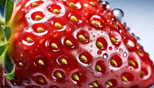 Wallpaper Mural A macro shot of a freshly picked strawberry, showcasing the tiny seeds and droplets of water, highlighting its vibrant red color and natural texture. Torontodigital.ca