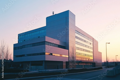 A photo of a sizeable building situated alongside a road capturing the urban landscape Majestic view of a modern hospital building .