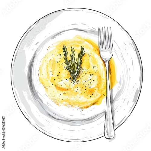 Risotto Milanese minimalist 2D vector graphic illustration sketch on a white background.

