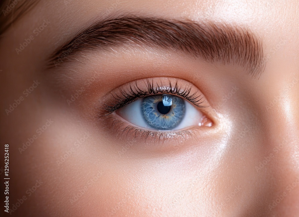 Obraz premium A close-up of the face and eyes, highlighting beautiful eyebrows with perfect arches and thick fur on top. 