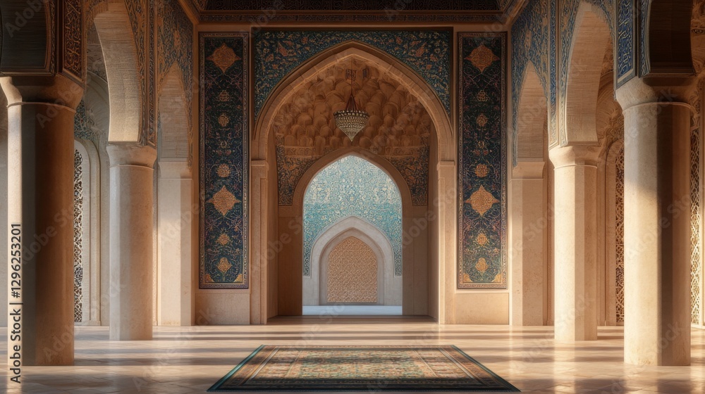 Obraz premium Mosque Interior, Sunlight, Ornate Arches