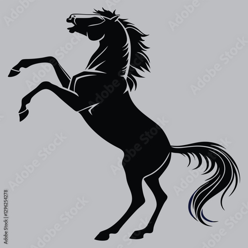 a horse rearing up dramatically silhouette vector design art and illustration