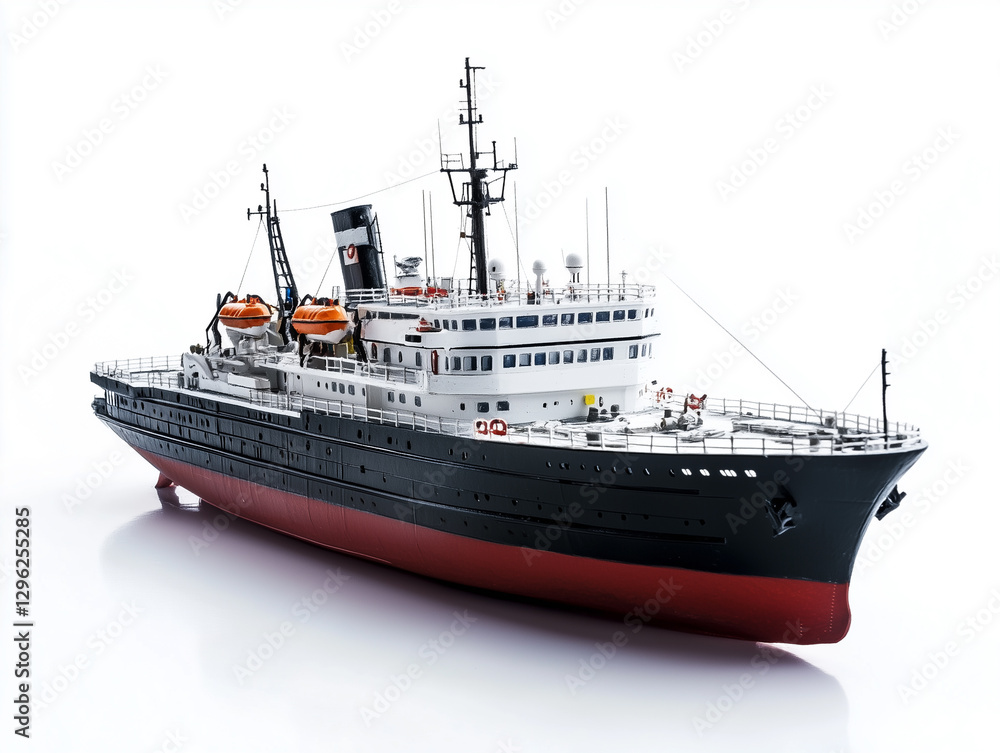 Miniature view of Icebreaker Ship, detailed vehicle model, isolated on white Miniature view of Icebreaker Ship, detailed vehicle model, isolated on white