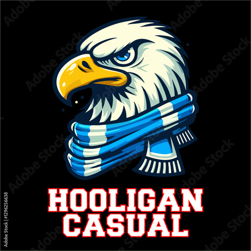 Eagle with blue white scarf vector logo for football fans 
