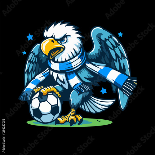 Eagle with blue white scarf vector logo for football fans 