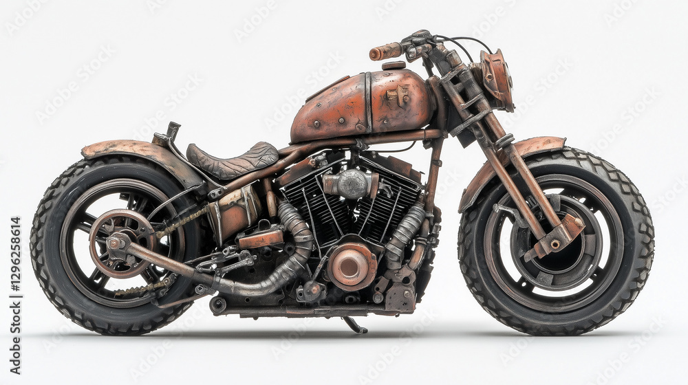 Side profile of Chopper, Motorcycle, collectible vehicle model, white background Side profile of Chopper, Motorcycle, collectible vehicle model, white background