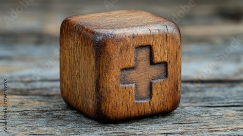 Wooden cross cube on rustic wood