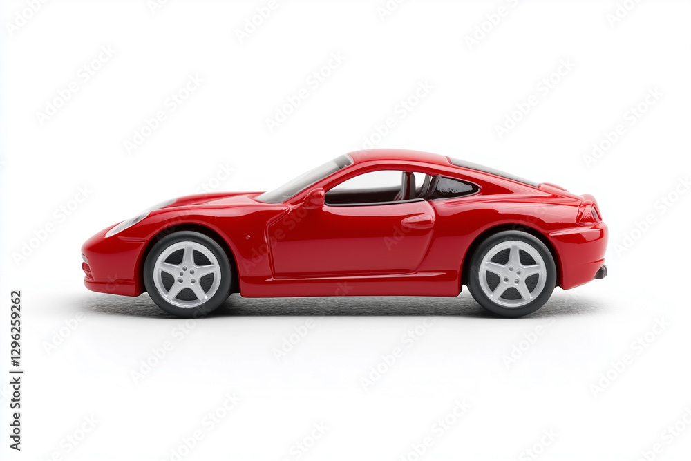 Sports car, Car, side profile, collectible vehicle miniature, white background Sports car, Car, side profile, collectible vehicle miniature, white background