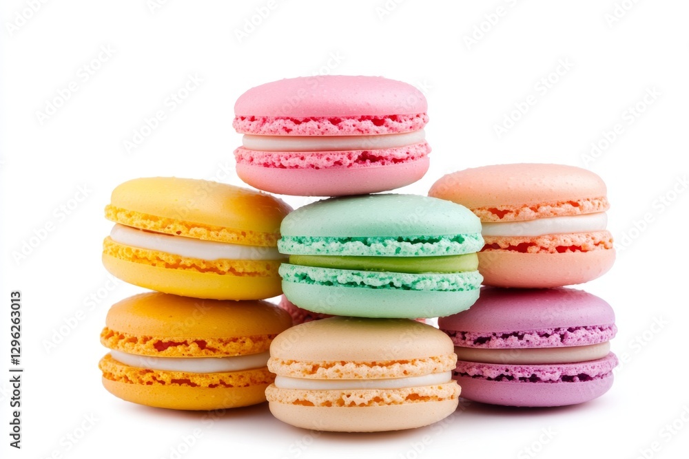Colorful macarons tower isolated on a white background, studio shot, photorealistic, 50 mm lens, high-resolution digital photography Colorful macarons tower isolated on a white background, studio shot, photorealistic, 50 mm lens, high-resolution digital photography