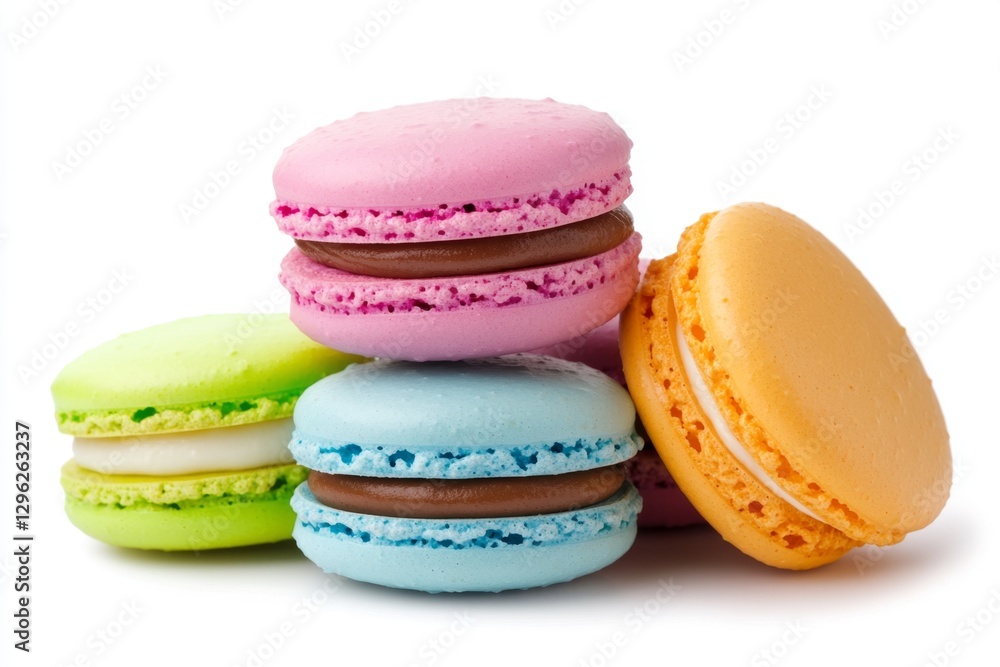 Colorful macarons tower isolated on a white background, studio shot, photorealistic, 50 mm lens, high-resolution digital photography Colorful macarons tower isolated on a white background, studio shot, photorealistic, 50 mm lens, high-resolution digital photography