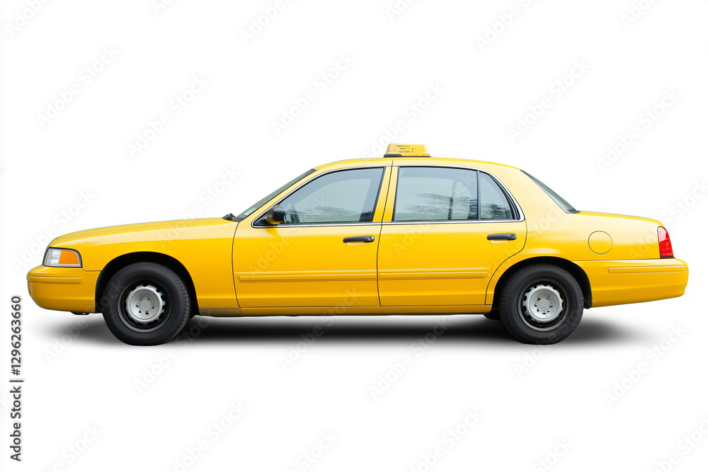 Side perspective of Yellow Cab, vehicle design, white background Side perspective of Yellow Cab, vehicle design, white background