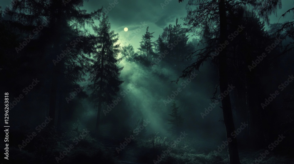 Obraz premium Misty Forest at Night