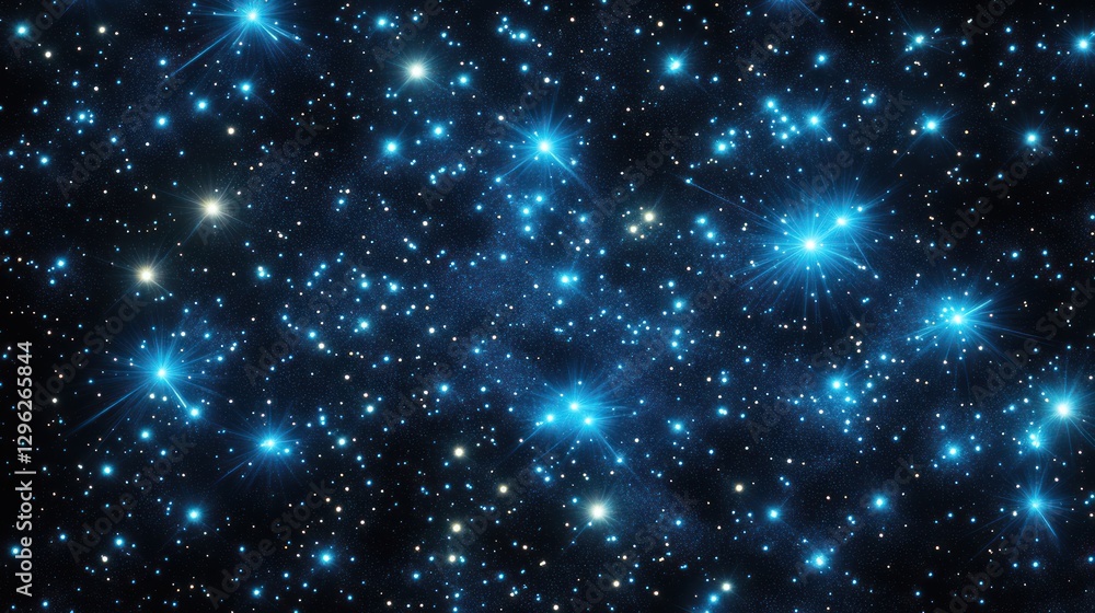 Obraz premium Bright blue stars in dark night sky, cosmic background, space exploration