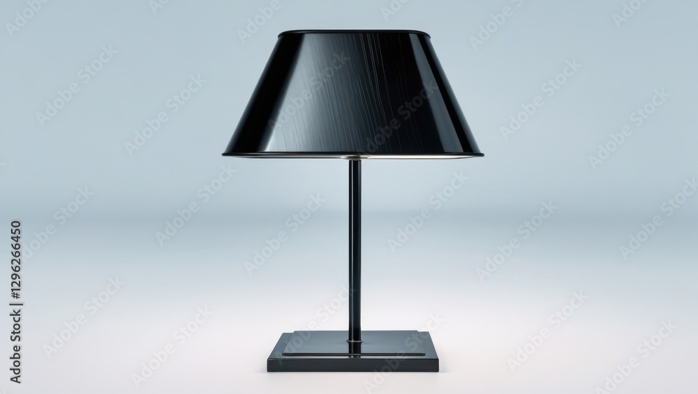 Sleek Black Desk Lamp with Square Base and Trapezoidal Shade on a White Surface Modern Lighting Fixture Design Sleek Black Desk Lamp with Square Base and Trapezoidal Shade on a White Surface Modern Lighting Fixture Design