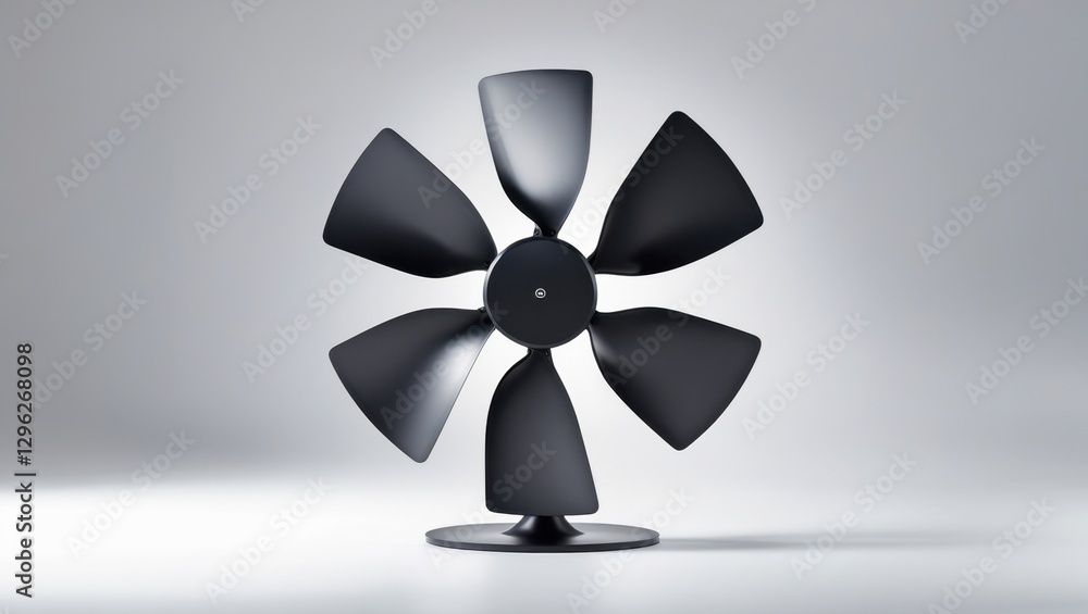 Sleek Modern Black Floor Fan With Flat Design Standing Against Gray Background For Air Circulation and Home Cooling Sleek Modern Black Floor Fan With Flat Design Standing Against Gray Background For Air Circulation and Home Cooling