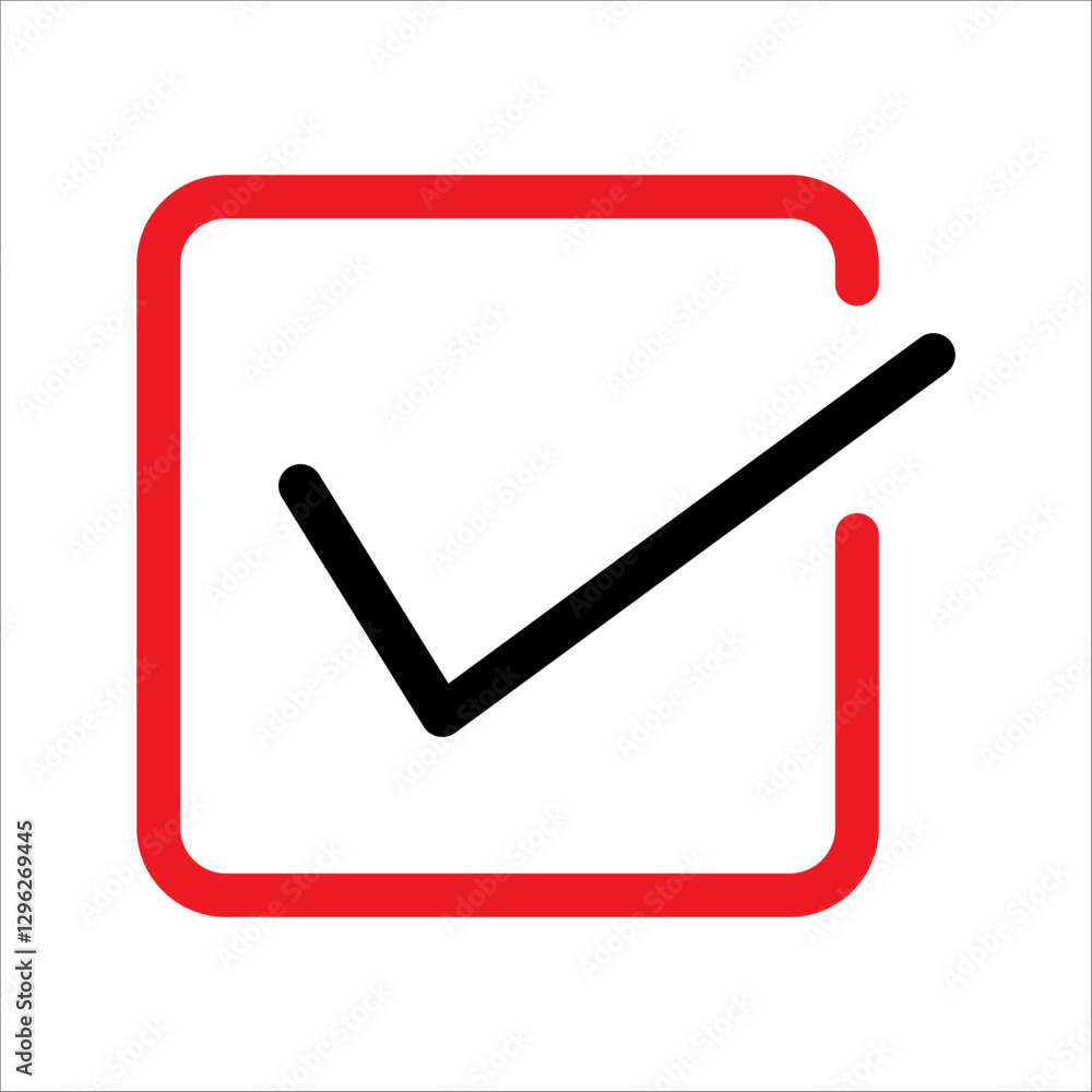 check mark icon. Check mark with red square outline and confirmation. Check mark for approval, voting, confirmation, choice. Vector illustration. check mark icon. Check mark with red square outline and confirmation. Check mark for approval, voting, confirmation, choice. Vector illustration.