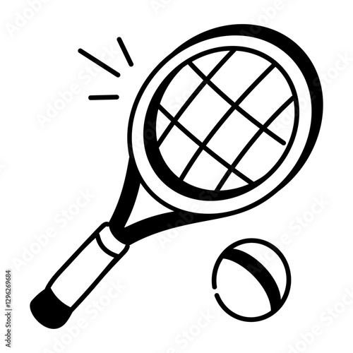 Tennis racket icon in doodle style 

