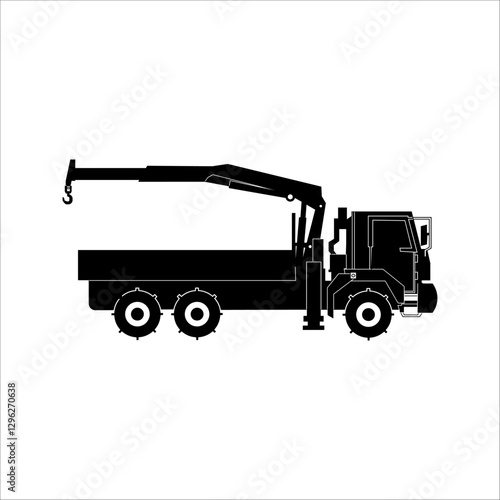 Truck crane manipulator icon. Black silhouette. Side view. Vector simple flat graphic illustration.