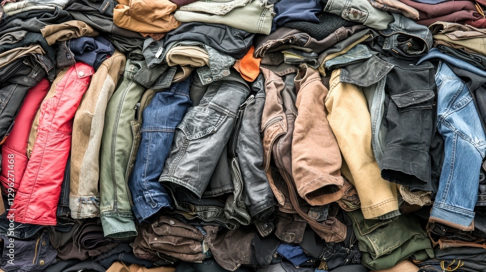 A pile of clothes in various colors and styles. A pile of clothes in various colors and styles.