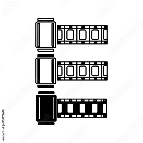 film strip icon used for videography elements, cinema reel. Film strip with frames, photos and videos for camera.  Realistic film strip on black and white background.