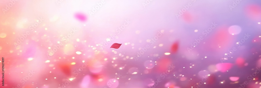 Fototapeta premium Floating pink petals with glittering bokeh light in soft background