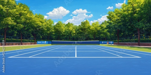 Wallpaper Mural Vibrant Outdoor Tennis Court Surrounded by Lush Green Trees Torontodigital.ca