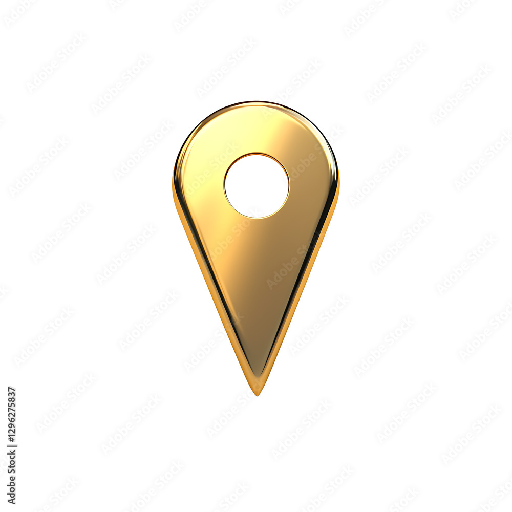 Golden 3D Location Pin Icon with a Hole in the Center Golden 3D Location Pin Icon with a Hole in the Center
