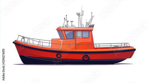 Side profile of Pilot boat, Commercial vessel, vehicle side view art, white backdrop
