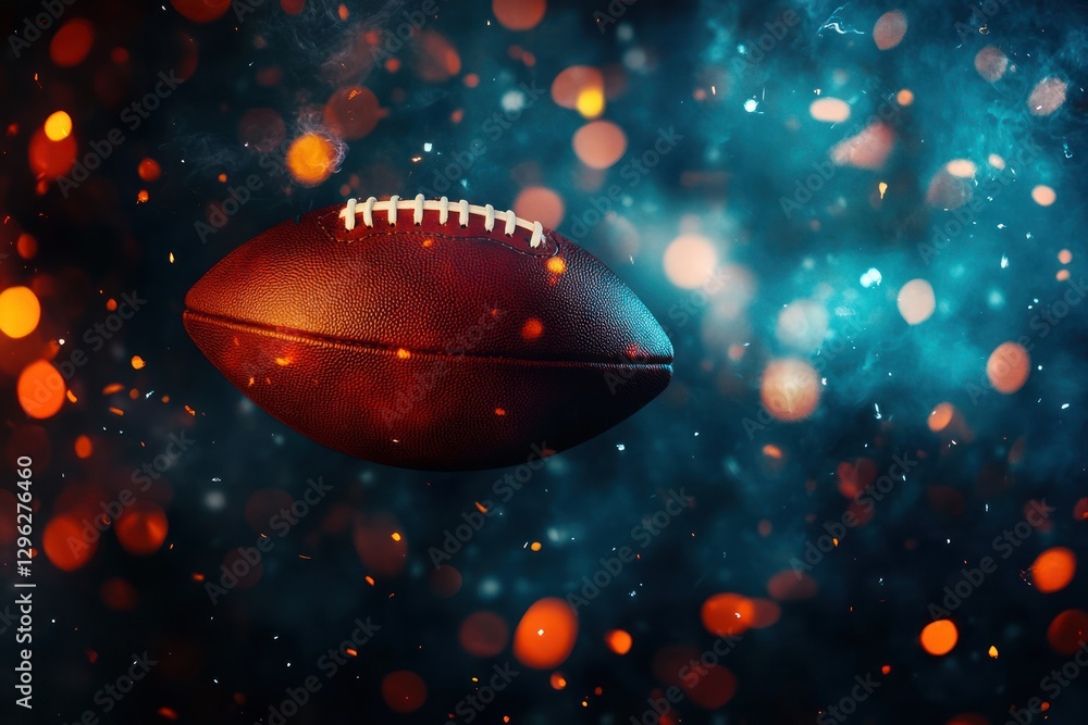 Obraz premium American football game night, fiery sparks background, sports poster