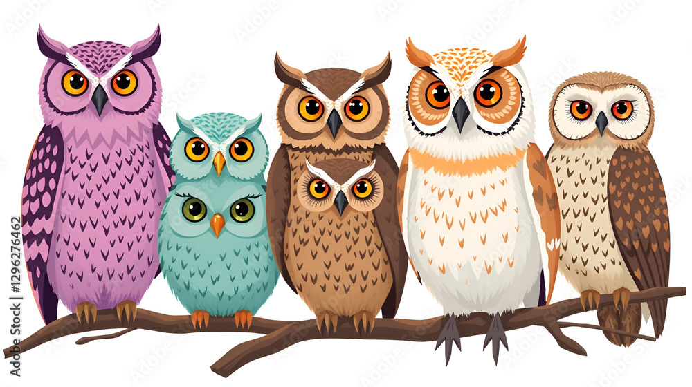 Fototapeta premium set of different owls