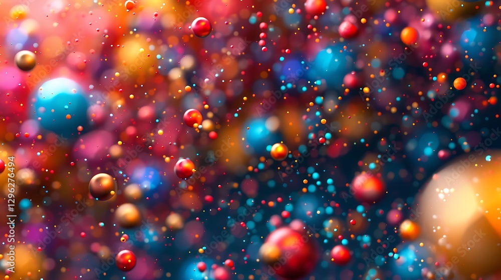 Thousands of tiny liquid orbs explode simultaneously, suspended in mid-air, each containing a miniature galaxy of color within Thousands of tiny liquid orbs explode simultaneously, suspended in mid-air, each containing a miniature galaxy of color within