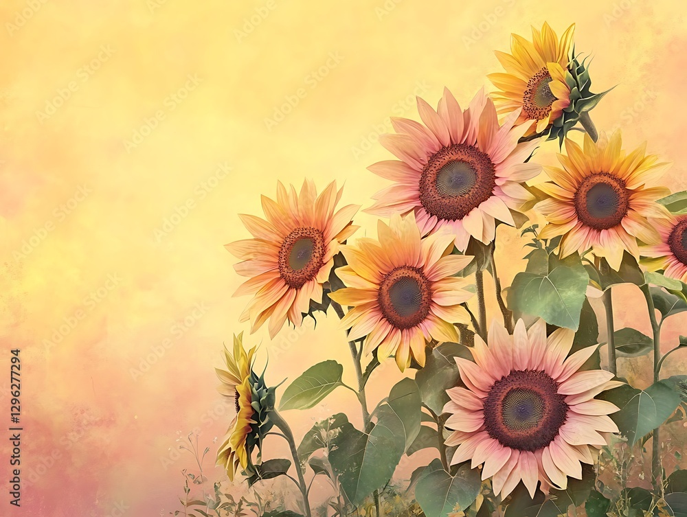 Obraz premium A digital sunflower with a mesmerizing color variation, each petal displaying a smooth gradient that transitions naturally, forming a visually stunning floral design