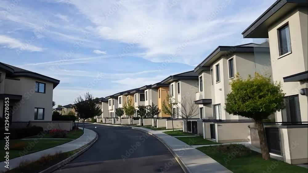 Modern Residential Street: A Row of Elegant Homes Modern Residential Street: A Row of Elegant Homes