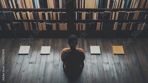 Person Meditating in Library