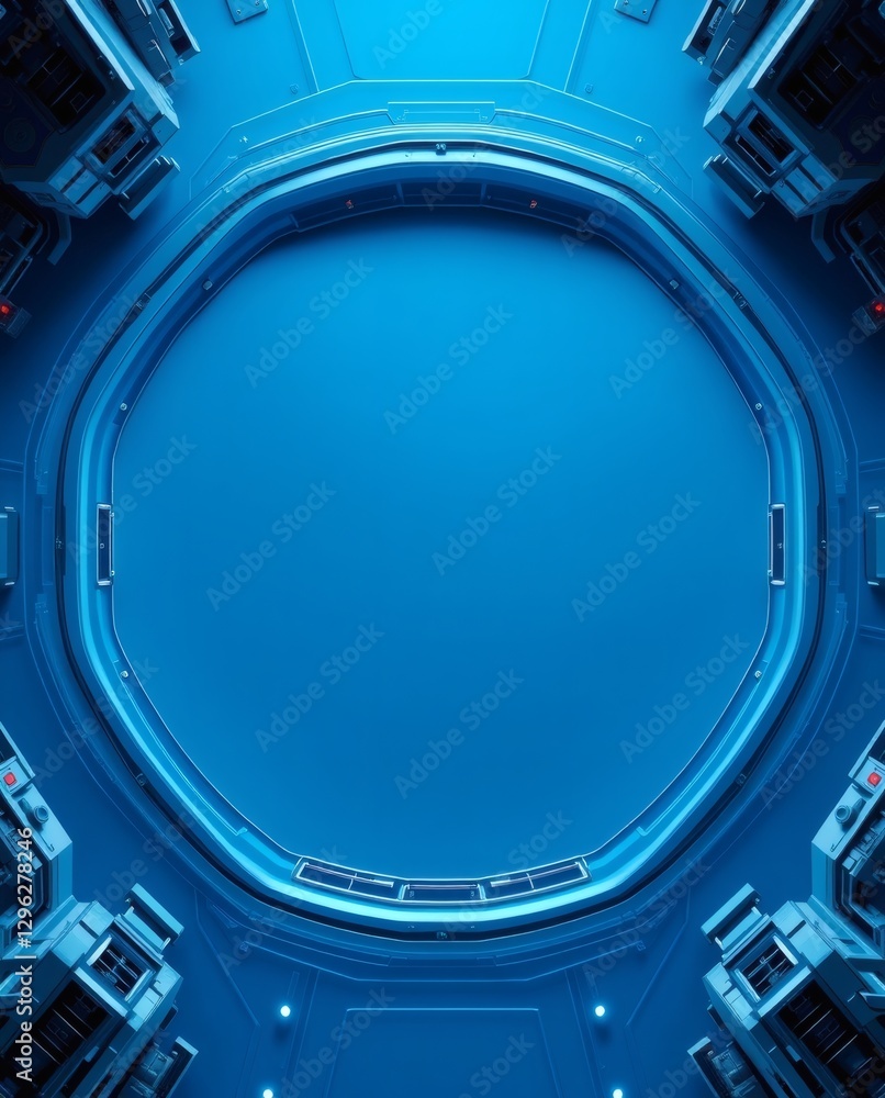 Obraz premium futuristic spacecraft interior with a blue background and circular window