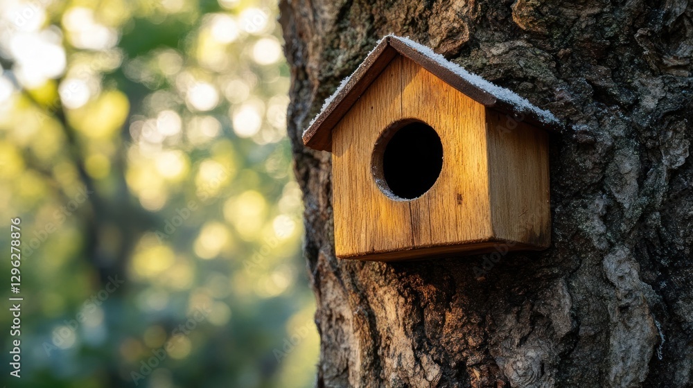 Fototapeta premium Snowy Winter Birdhouse Tree Forest Nature