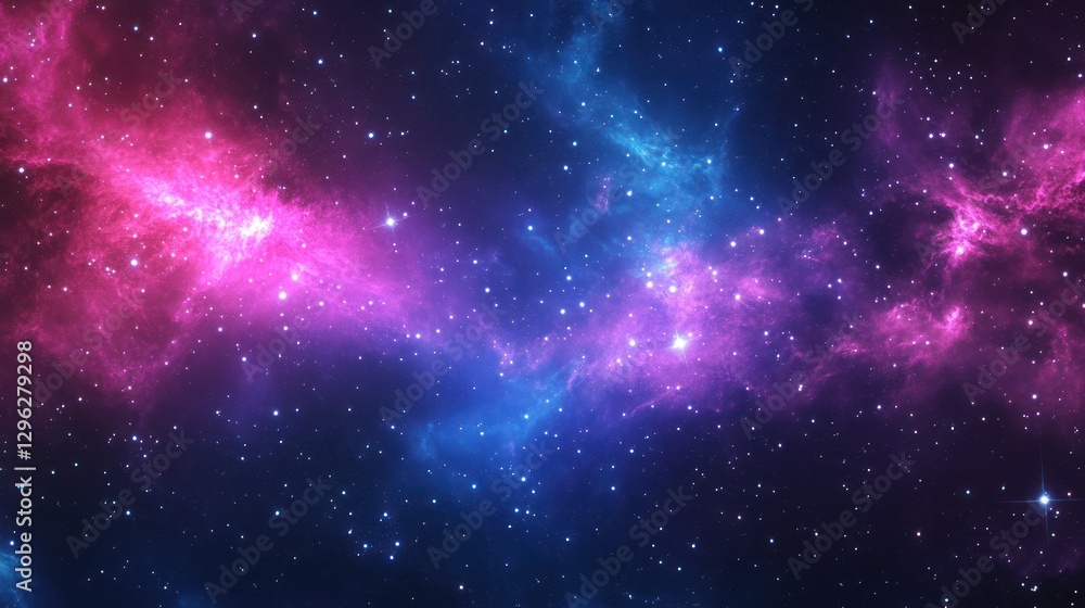 Fototapeta premium Pink and blue nebulae cosmic space background; science fiction