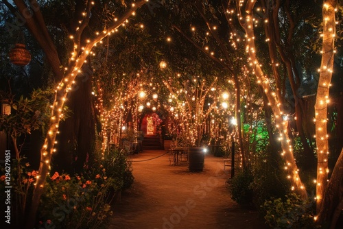 Wallpaper Mural A photo showcasing a dense forest with numerous trees illuminated by an array of lights An ethereal fairy tale forest with glowing flora . Torontodigital.ca