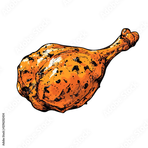 Tandoori chicken minimalist 2D vector graphic illustration sketch on a white background.

